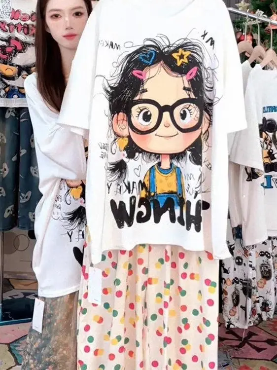 Summer 2025 Trendy Loose Women's Cotton T-irt ort Sve Cartoon Print Pure Cotton Breathable Sweat Absorbent Korean Sle
Summer 2025 Trendy Loose Women's Cotton T-irt ort Sve Cartoon Print Pure Cotton Breathable Sweat Absorbent Korean Sle
