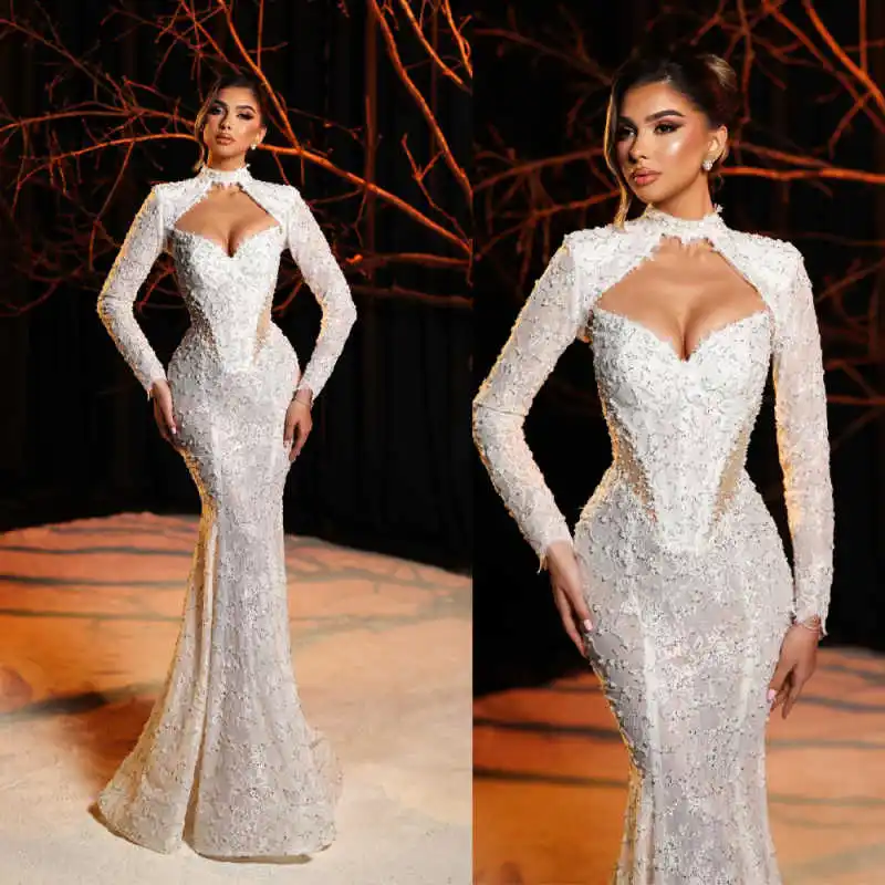 Gorgeous Mermaid Gown Wedding Dresses V-Neck Full Sleeve Bridal Gowns Special Occasion Gowns Vestido De Noiva Customized
Gorgeous Mermaid Gown Wedding Dresses V-Neck Full Sleeve Bridal Gowns Special Occasion Gowns Vestido De Noiva Customized