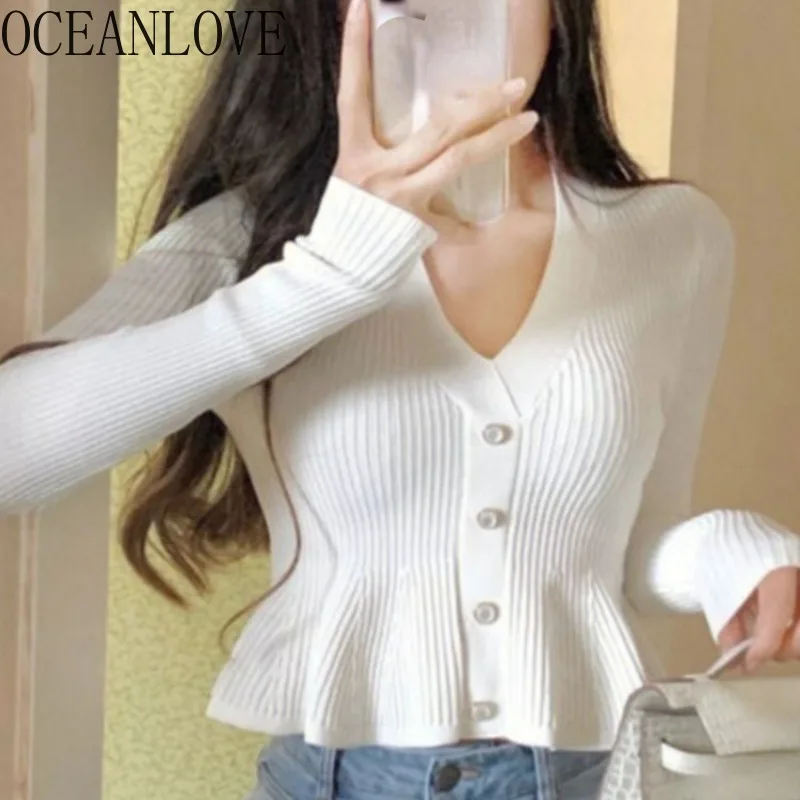 OCEANLOVE Short Cardigans V Neck Solid Autumn Winter Sweet Ruffles Women Sweaters Korean Fashion Slim Retro Sueter Mujer
OCEANLOVE Short Cardigans V Neck Solid Autumn Winter Sweet Ruffles Women Sweaters Korean Fashion Slim Retro Sueter Mujer