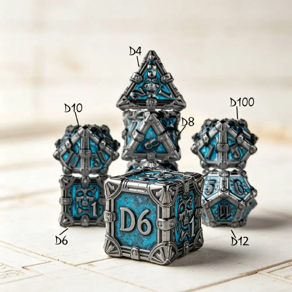 Skull Dices DND Metal Dice Set with Glitter for Dungeon and Dragon Dice Role Playing Games RPG Dice D20 D&D Dice with metal box
Skull Dices DND Metal Dice Set with Glitter for Dungeon and Dragon Dice Role Playing Games RPG Dice D20 D&D Dice with metal box