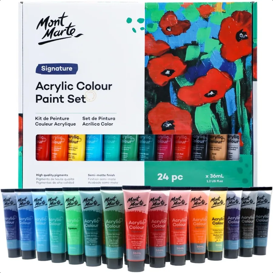 Mont Marte Acrylic Paint Set 24 Colours 36ml Perfect for Canvas Wood Fabric Leather Cardboard Paper MDF and Crafts
Mont Marte Acrylic Paint Set 24 Colours 36ml Perfect for Canvas Wood Fabric Leather Cardboard Paper MDF and Crafts