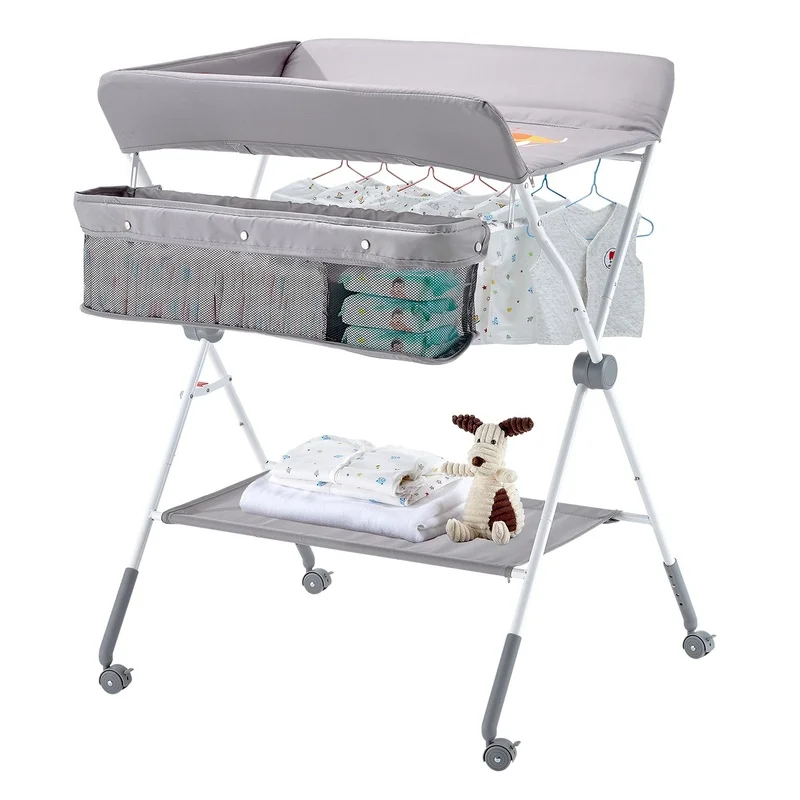 Foldable Baby Changing Station with Side Basket and Wheels, Light Gray
Foldable Baby Changing Station with Side Basket and Wheels, Light Gray