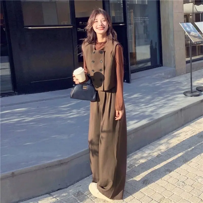 Korea Version Three-Piece Solid Color Vest Long Sleeve Base Shirt Wide-Leg Trousers Women'S 2025 Spring New Niche Design Set
Korea Version Three-Piece Solid Color Vest Long Sleeve Base Shirt Wide-Leg Trousers Women'S 2025 Spring New Niche Design Set