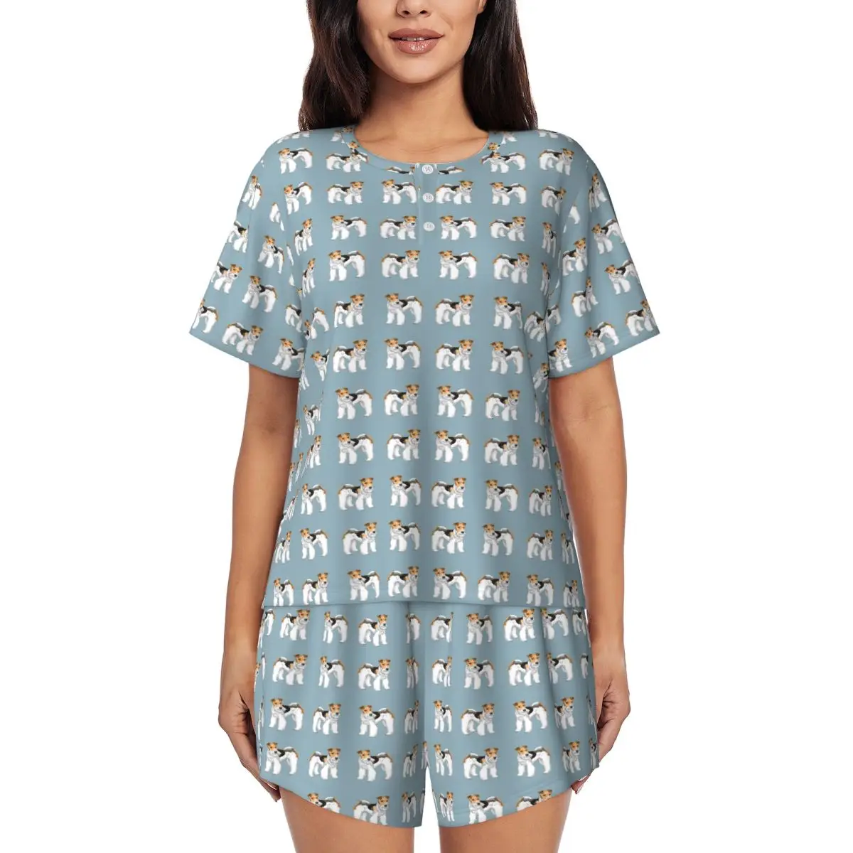 Retro Wire Haired Fox Terrier Design Round Neck Short Sleeves Nightdress for Sleepshirts Women Loose Pajama Set Short Pants
Retro Wire Haired Fox Terrier Design Round Neck Short Sleeves Nightdress for Sleepshirts Women Loose Pajama Set Short Pants