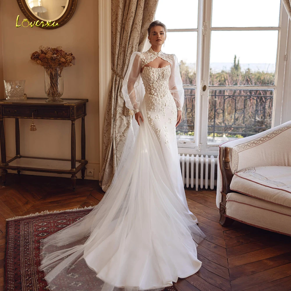 Loverxu Mermaid Sexy Wedding Dresses High Neck Long Sleeve Vestido De Novia Lace Embroidery With Jacket Custom Made Bridal Gown
Loverxu Mermaid Sexy Wedding Dresses High Neck Long Sleeve Vestido De Novia Lace Embroidery With Jacket Custom Made Bridal Gown