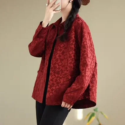 Women's Loose Fit Jacquard Long Sleeve Shirt Coat - Spring Autumn Casual Outerwear Top, Fashion Blouse w1999
Women's Loose Fit Jacquard Long Sleeve Shirt Coat - Spring Autumn Casual Outerwear Top, Fashion Blouse w1999