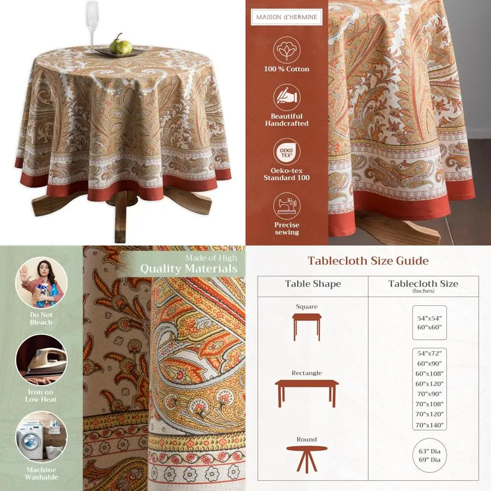 Maison d' Hermine Table Cloth Round Table 100% Cotton 69 Inches Fall Tablecloth Reusable Everyday Use for Thanksgiving Christmas
Maison d' Hermine Table Cloth Round Table 100% Cotton 69 Inches Fall Tablecloth Reusable Everyday Use for Thanksgiving Christmas