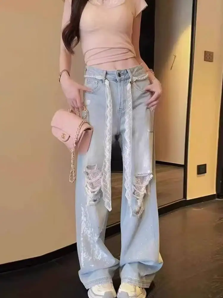 Retro Lace Splice Hole Light Blue Jeans High Waist Straight Leg Wide Leg Floor Length Pants Casual Sle High Waist Wide Leg ...
Retro Lace Splice Hole Light Blue Jeans High Waist Straight Leg Wide Leg Floor Length Pants Casual Sle High Waist Wide Leg ...