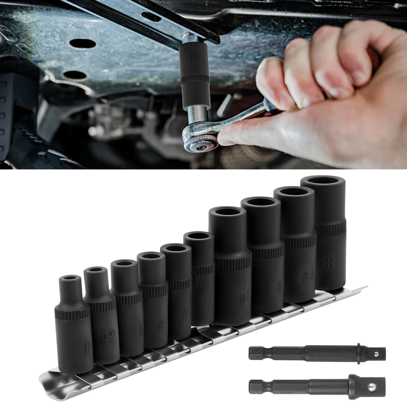 10Pcs Tap Socket Set 1/4 Inch 3/8 Inch Magnetic Square Drive Tap Holder Socket Kit with Holder for Tight Space Electric Drill
10Pcs Tap Socket Set 1/4 Inch 3/8 Inch Magnetic Square Drive Tap Holder Socket Kit with Holder for Tight Space Electric Drill
