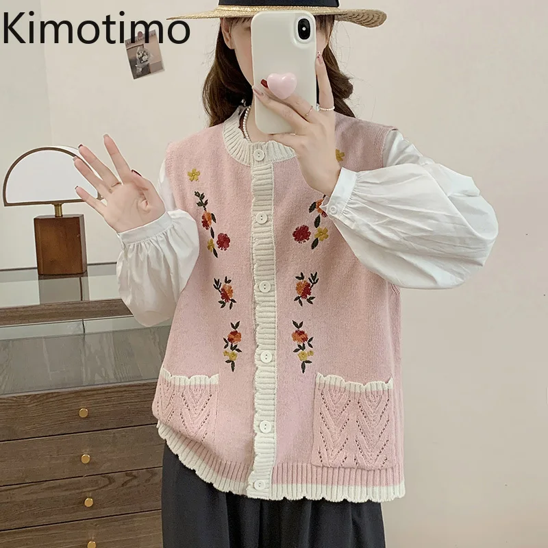 Женский вязаный жилет Kimotimo с цветочной вышивкой, Осень-зима 2024, кардиган без рукавов с перекрытием, Корейская Милая верхняя одежда, свитер, жилет
Женский вязаный жилет Kimotimo с цветочной вышивкой, Осень-зима 2024, кардиган без рукавов с перекрытием, Корейская Милая верхняя одежда, свитер, жилет
