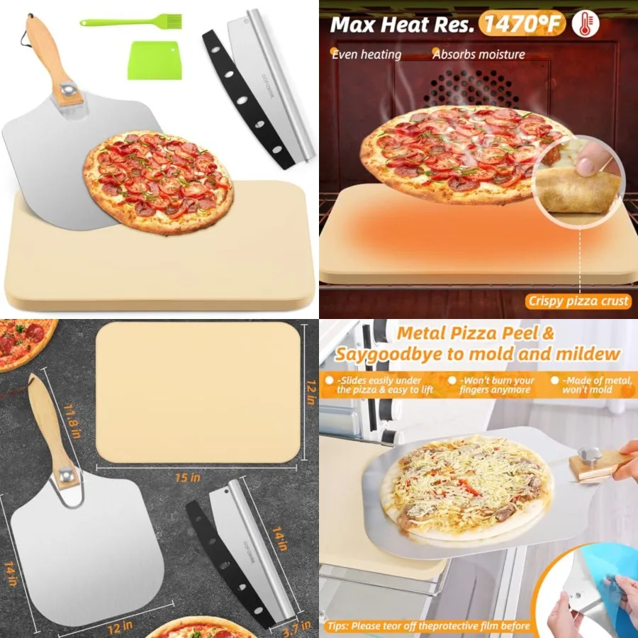 Pizza Stone 5 PCS Set, 15 x 12 Large Rectangle Pizza Stone Set for Oven and Grill with Metal Pizza Peels Cutter Rocker, 0.6'' T
Pizza Stone 5 PCS Set, 15 x 12 Large Rectangle Pizza Stone Set for Oven and Grill with Metal Pizza Peels Cutter Rocker, 0.6'' T
