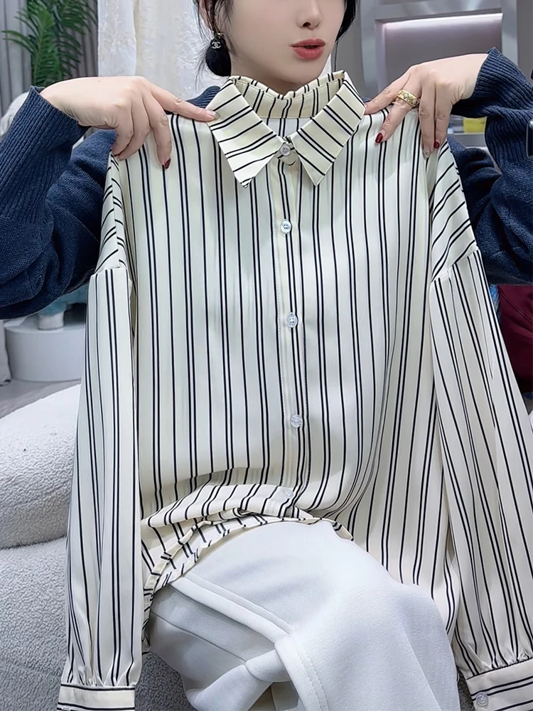 Повседневная полосатая рубашка больших размеров в корейском стиле, весна-лето 2025, свободный крой, модный топ для любого типа фигуры
Повседневная полосатая рубашка больших размеров в корейском стиле, весна-лето 2025, свободный крой, модный топ для любого типа фигуры
