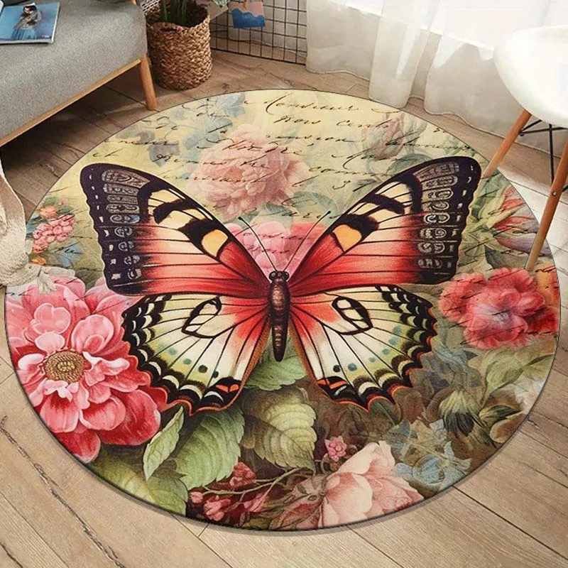 1pc Polyester Round Butterfly Flower Pattern Round Rug - Suitable for Bedroom, Living Room, Home Decoration, Crystal Velvet
1pc Polyester Round Butterfly Flower Pattern Round Rug - Suitable for Bedroom, Living Room, Home Decoration, Crystal Velvet
