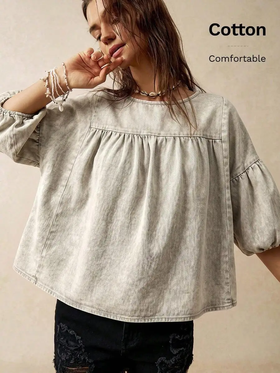 Relaxed Puff Sleeve Cotton Shirt For Women Vacation Boho Top
Relaxed Puff Sleeve Cotton Shirt For Women Vacation Boho Top