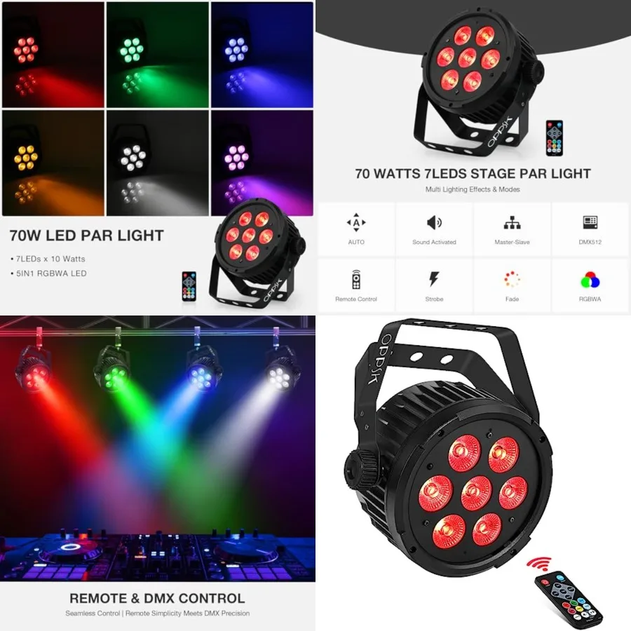 LED Par Light for Stage: 70W RGBWA 5IN1 Par Can - Sound Activated Multi Modes - Corded Electric - Remote and DMX Control - Easy
LED Par Light for Stage: 70W RGBWA 5IN1 Par Can - Sound Activated Multi Modes - Corded Electric - Remote and DMX Control - Easy