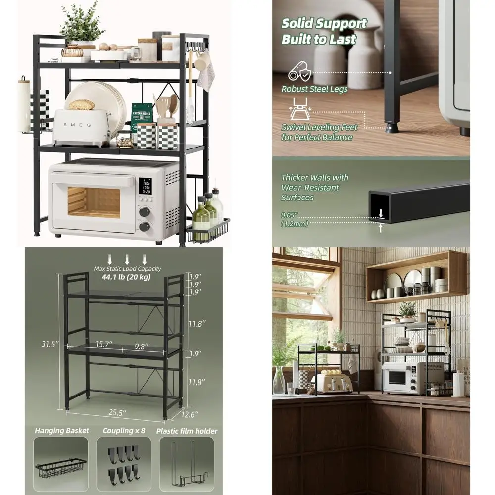 Expandable 3-Tier Metal Microwave Stand with Kitchen Countertop Organizer, Paper Towel Holder, and Baskets for Bakers Rack Stora
Expandable 3-Tier Metal Microwave Stand with Kitchen Countertop Organizer, Paper Towel Holder, and Baskets for Bakers Rack Stora