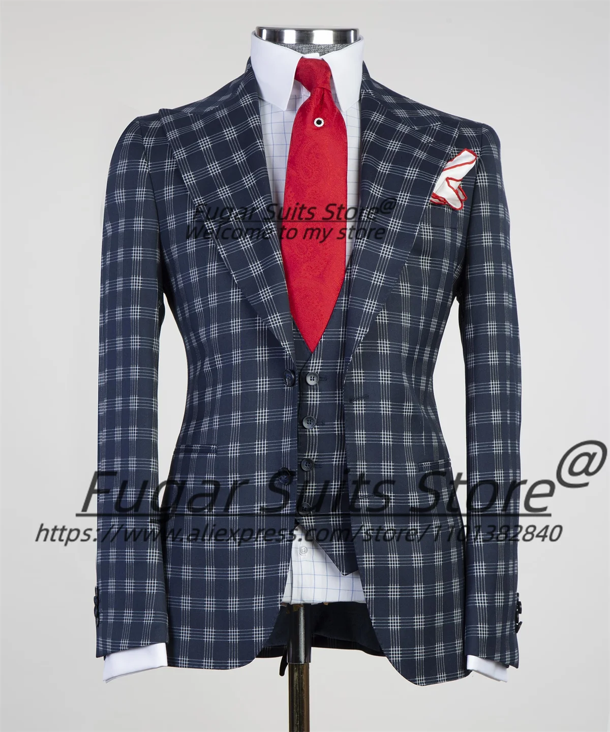 Customized Navy Blue Plaid Men Suits High-qublity Male Blazers Slim Fit Peak Lapel Groom Tuxedos 3 Pcs Sets Classic Ropa Hombre
Customized Navy Blue Plaid Men Suits High-qublity Male Blazers Slim Fit Peak Lapel Groom Tuxedos 3 Pcs Sets Classic Ropa Hombre