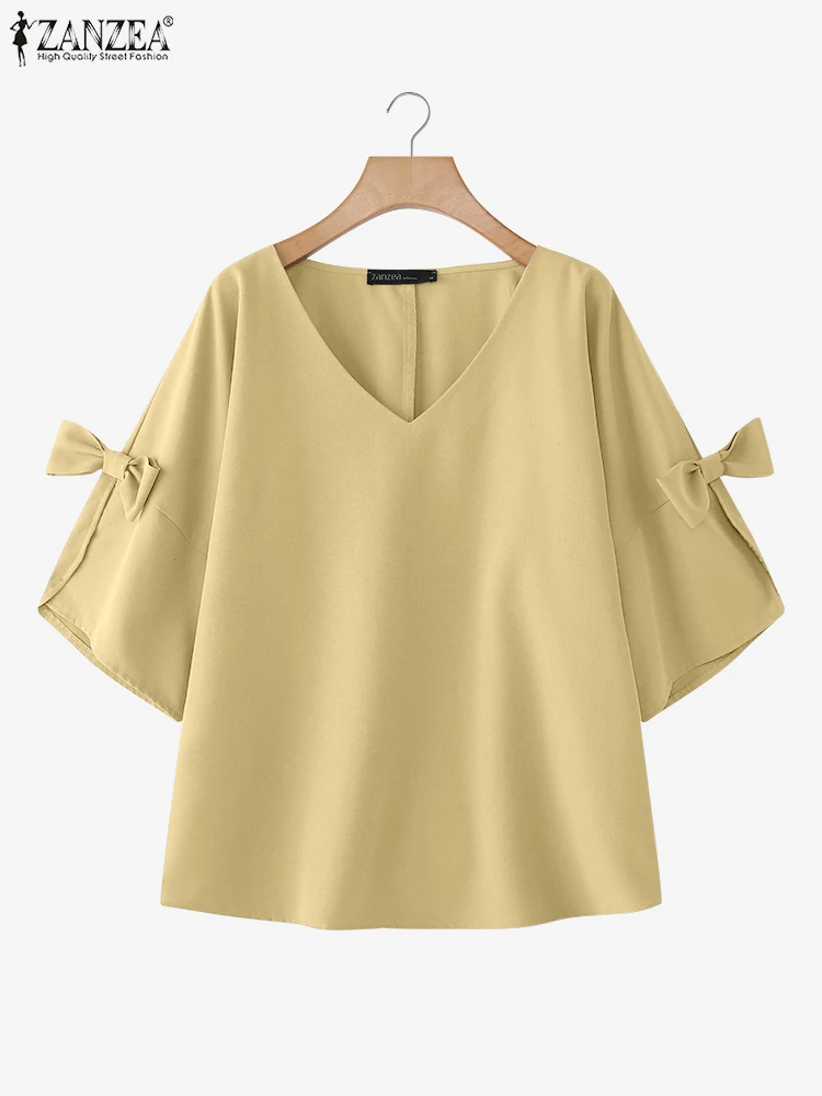 ZANZEA Elegant Tops Women Bow Blouse Casual Loose V Neck OL Work Tunic 2025 Fashion Solid Color Half Sleeve Summer Blusas
ZANZEA Elegant Tops Women Bow Blouse Casual Loose V Neck OL Work Tunic 2025 Fashion Solid Color Half Sleeve Summer Blusas