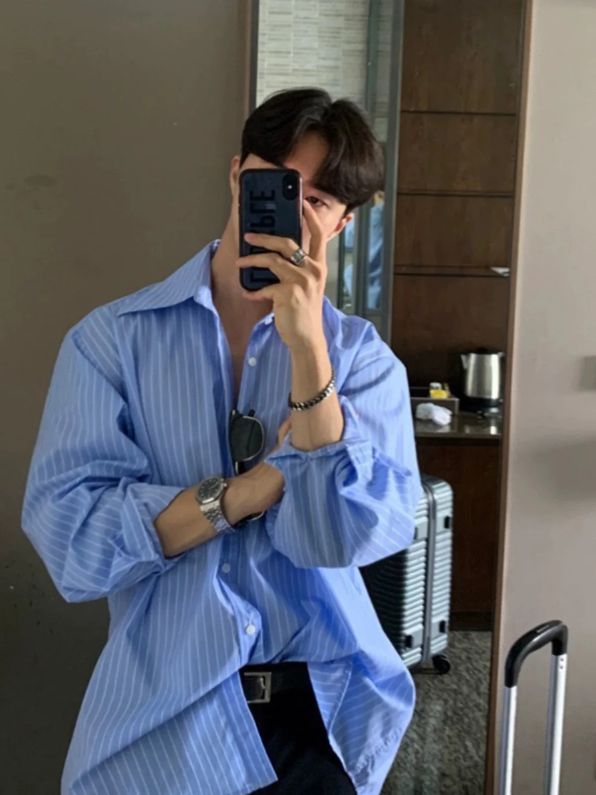 Blue White Striped Long Sve Men's irt Korean Sle Mature Ele Outerwear Polyester Fiber Ice Sensation Autumn Faion
Blue White Striped Long Sve Men's irt Korean Sle Mature Ele Outerwear Polyester Fiber Ice Sensation Autumn Faion