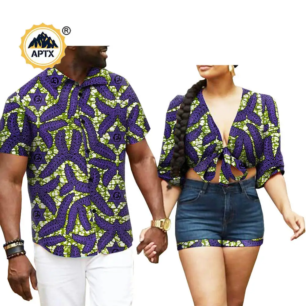 Summer Women V-neck Crop Tops and Tannin Shorts Pant Sets Matching Men Outfits Print Shirt Dashiki Couples Clothes S20C016
Summer Women V-neck Crop Tops and Tannin Shorts Pant Sets Matching Men Outfits Print Shirt Dashiki Couples Clothes S20C016