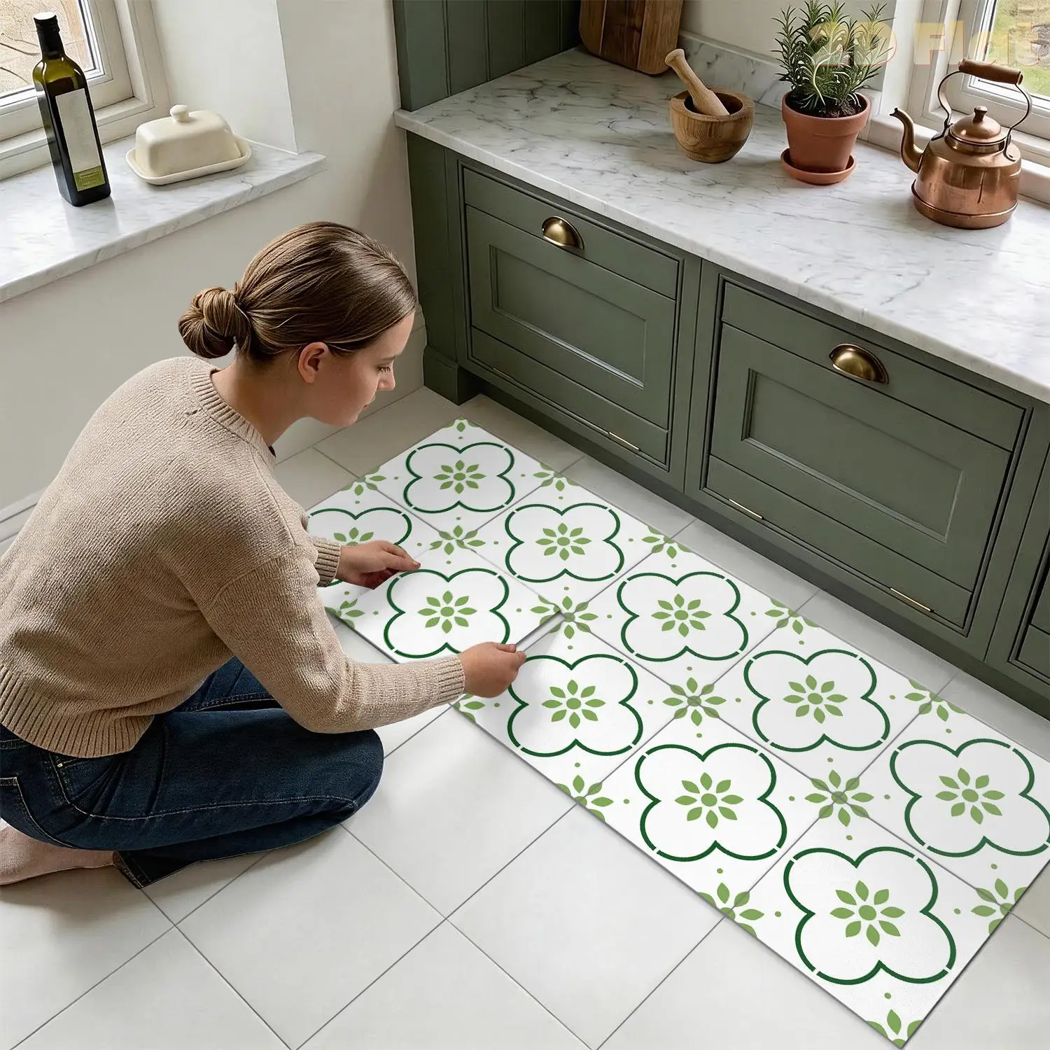 20cm/30cm Green Floral Tile Floor Stickers, Self Adhesive Waterproof, Peel and Stick Wall Tile Decals for Living Room Kitchen
20cm/30cm Green Floral Tile Floor Stickers, Self Adhesive Waterproof, Peel and Stick Wall Tile Decals for Living Room Kitchen