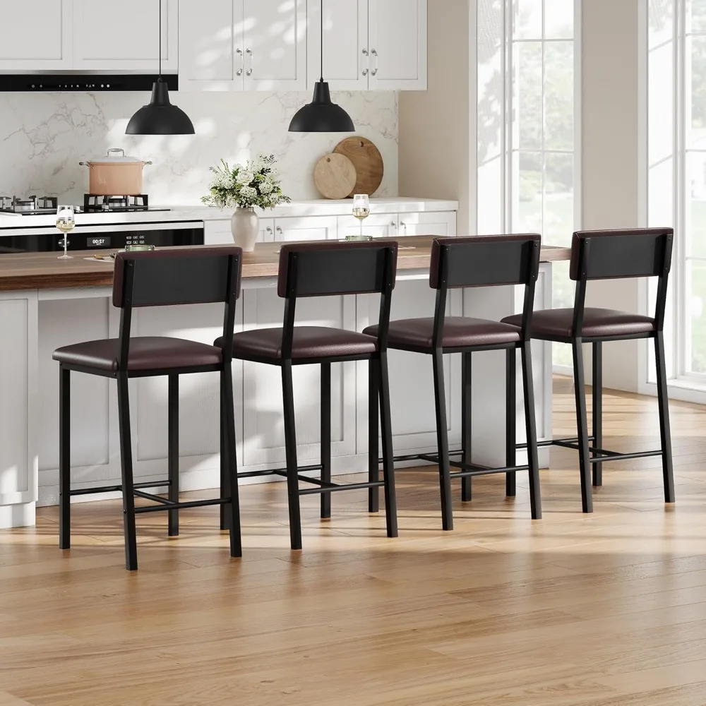 Bar Stools Set of 4, Kitchen Barstools with Thick Cushion, 25 Inch Counter Height Bar Stools with Backrest and Footrest, for Di
Bar Stools Set of 4, Kitchen Barstools with Thick Cushion, 25 Inch Counter Height Bar Stools with Backrest and Footrest, for Di