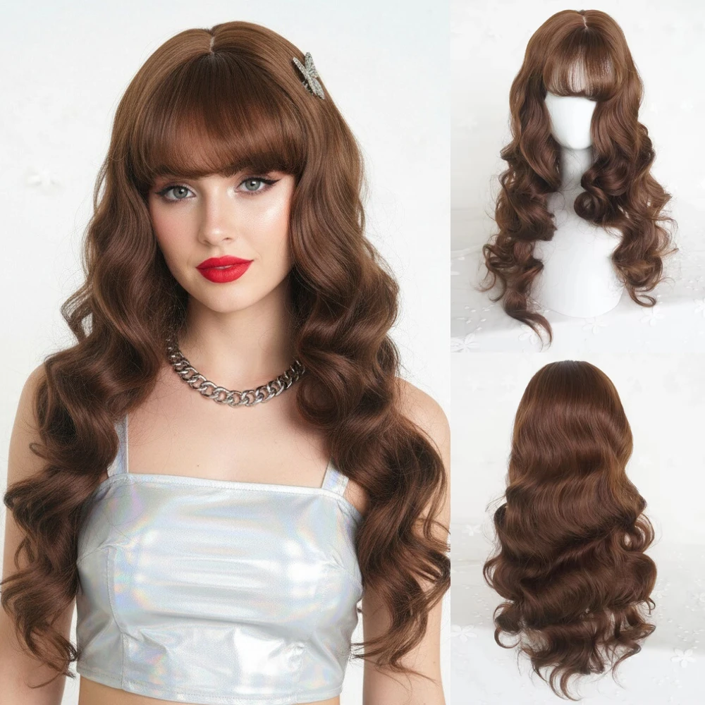Brown Air Bangs Long Wig Wavy Lolita Cosplay Wig with Bangs Synthetic Hair Women's Wigs for Daily Use
Brown Air Bangs Long Wig Wavy Lolita Cosplay Wig with Bangs Synthetic Hair Women's Wigs for Daily Use