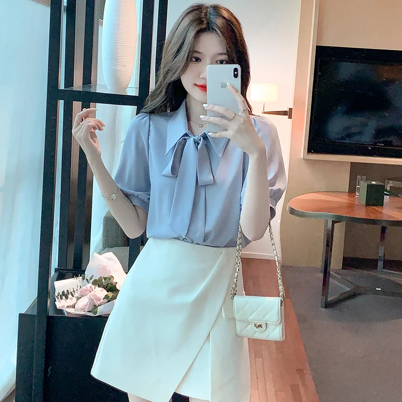 Summer Vintage Solid Chiffon Shirts Women Clothing Fashion Turn-down Collar Bow Blouse Loose Casual Simple Office Lady Tops
Summer Vintage Solid Chiffon Shirts Women Clothing Fashion Turn-down Collar Bow Blouse Loose Casual Simple Office Lady Tops