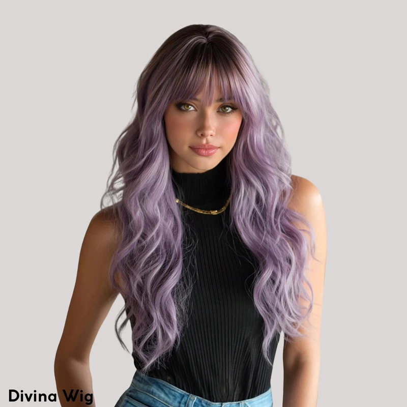 24" Ombre Purple Wavy Wig With Bangs Long Lavender Synthetic Hair Women
24" Ombre Purple Wavy Wig With Bangs Long Lavender Synthetic Hair Women