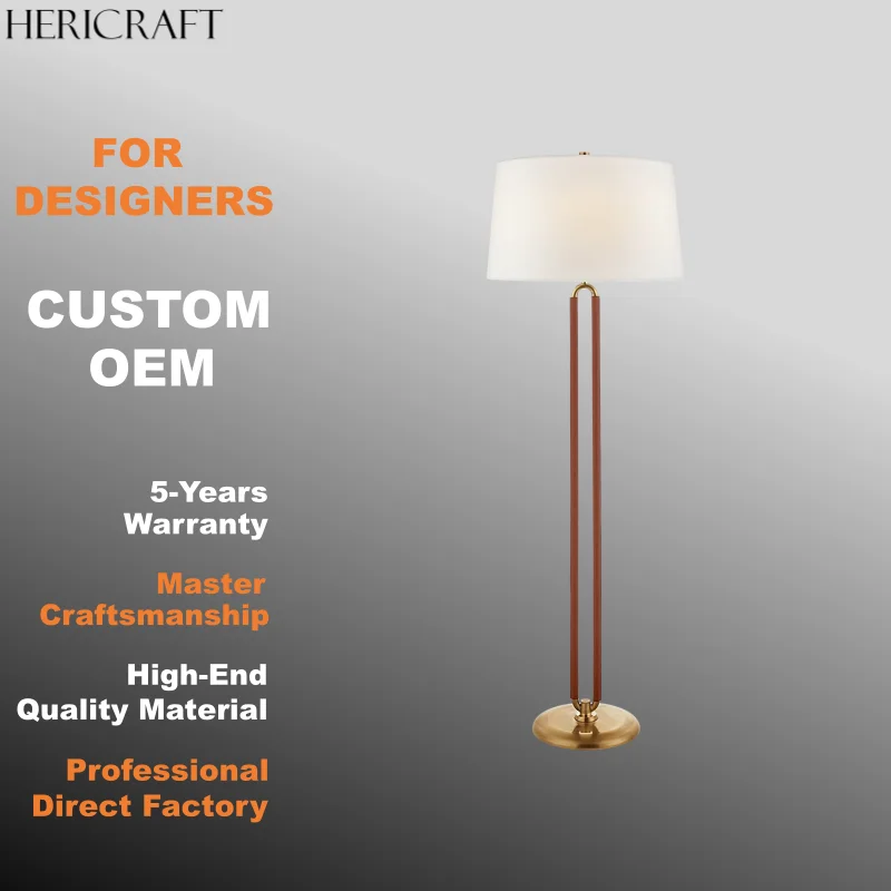 Modern Large Floor Lamp In Natural Brass And Leather With Linen Shade For Home Office Hotel UL Standard
Modern Large Floor Lamp In Natural Brass And Leather With Linen Shade For Home Office Hotel UL Standard