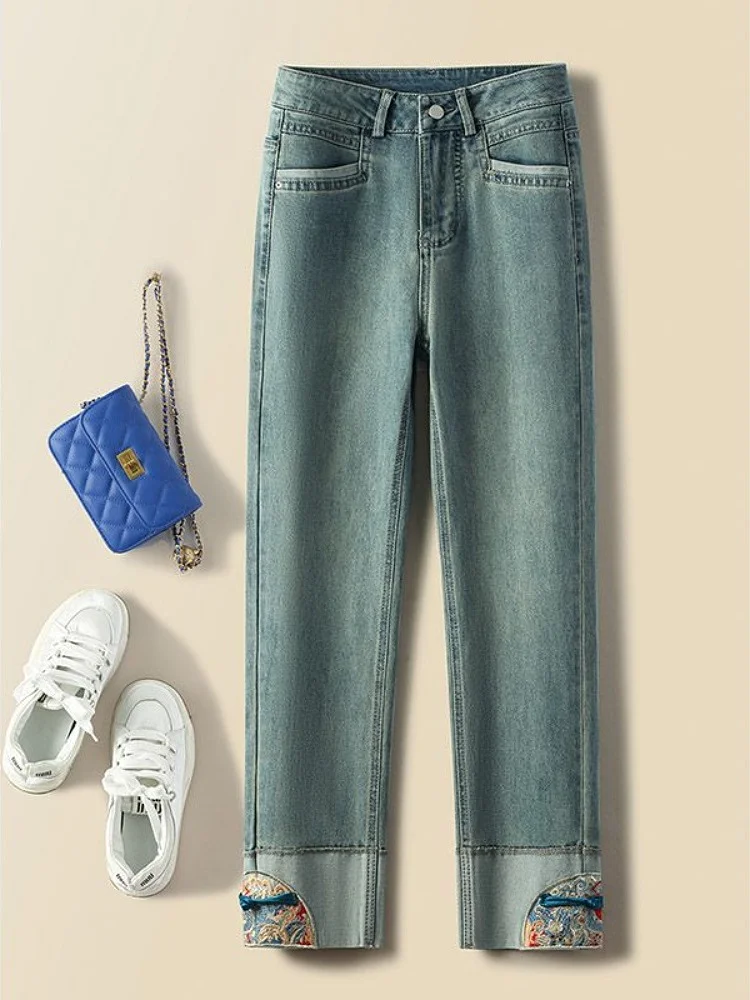 New Chinese Sle Embroidered Straight Leg Jeans Women's High Waist Slimming Nine Point e Tube Pants Summer Blue Cotton B...
New Chinese Sle Embroidered Straight Leg Jeans Women's High Waist Slimming Nine Point e Tube Pants Summer Blue Cotton B...