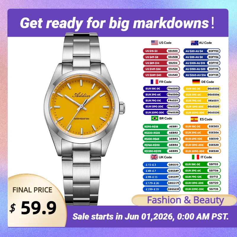 Addies New Fashion Ladies Watches Luxury Sapphire Mirror 2035 Movement Luminous Waterproof Elegant Stainless Steel Women's Watch
Addies New Fashion Ladies Watches Luxury Sapphire Mirror 2035 Movement Luminous Waterproof Elegant Stainless Steel Women's Watch