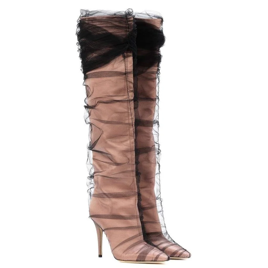 Solid Mesh Knee High Boots Thin High Heel Pointed Toe Fashion Sexy Cool 2024 Winter Big Size Woman Shoes Zapatillas Mujer
Solid Mesh Knee High Boots Thin High Heel Pointed Toe Fashion Sexy Cool 2024 Winter Big Size Woman Shoes Zapatillas Mujer
