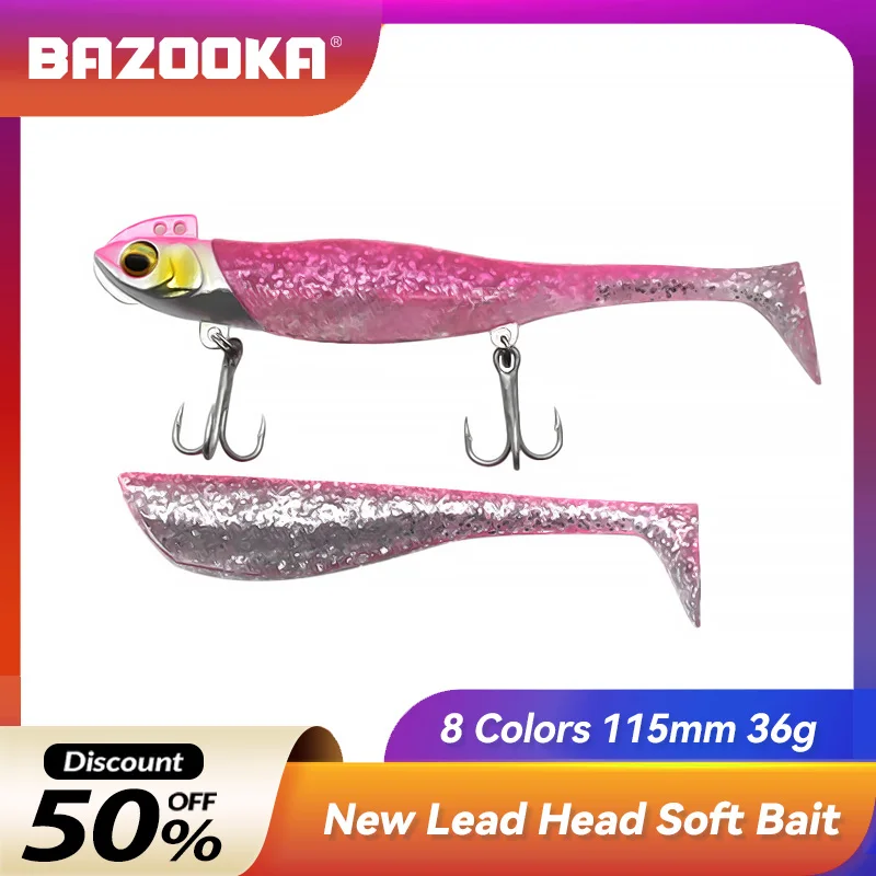 Bazooka High Quality 115mm 36g Long Casting Jig Head T Tail Soft Lure Set 2pcs Tail Flatfish Sinking Baits Tackl Fishing Lure
Bazooka High Quality 115mm 36g Long Casting Jig Head T Tail Soft Lure Set 2pcs Tail Flatfish Sinking Baits Tackl Fishing Lure
