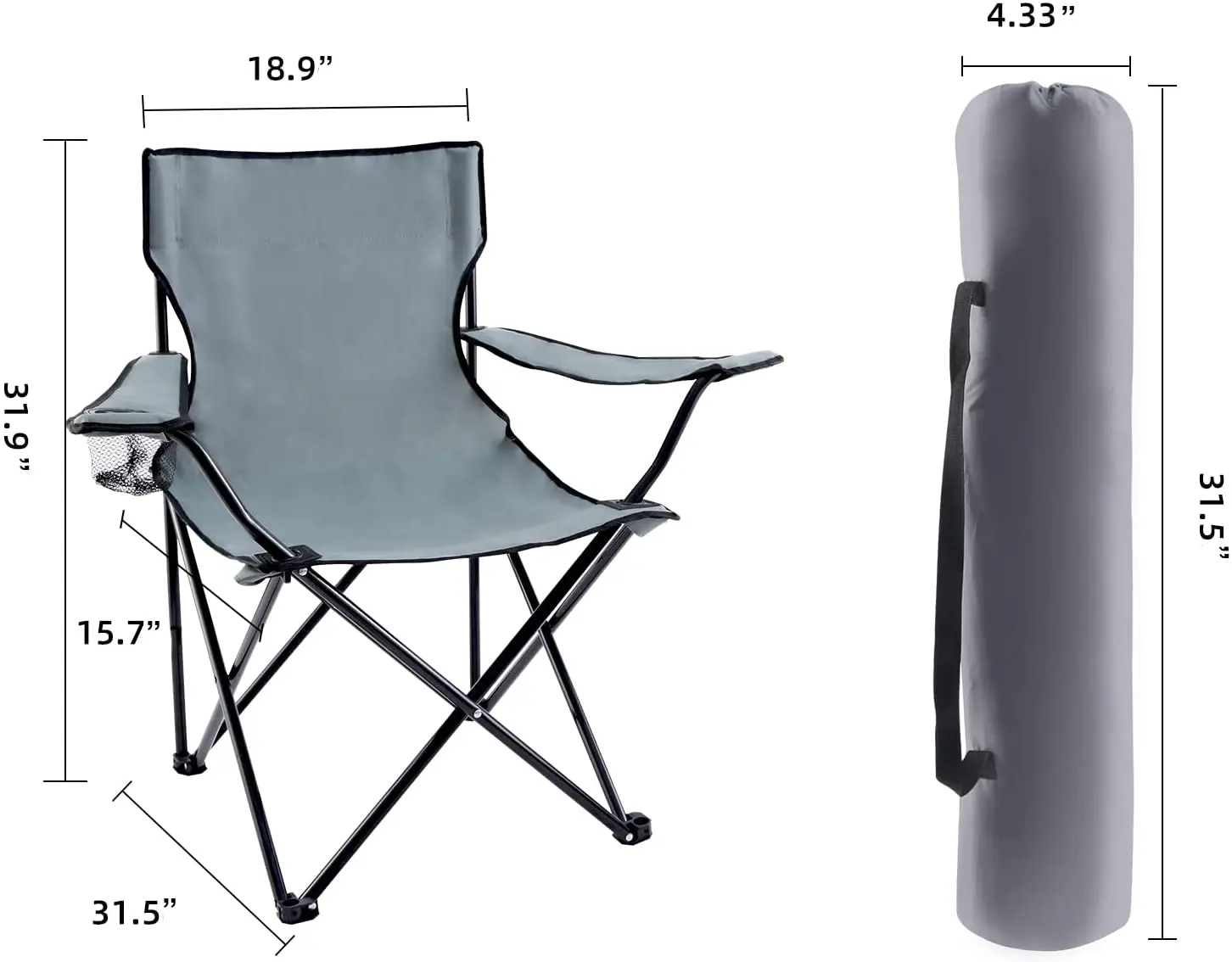 Portable Folding Grey Camping Chair, Large with Armrests, Storage Bag, Cup Holder, Carry Bag for Outside
Portable Folding Grey Camping Chair, Large with Armrests, Storage Bag, Cup Holder, Carry Bag for Outside