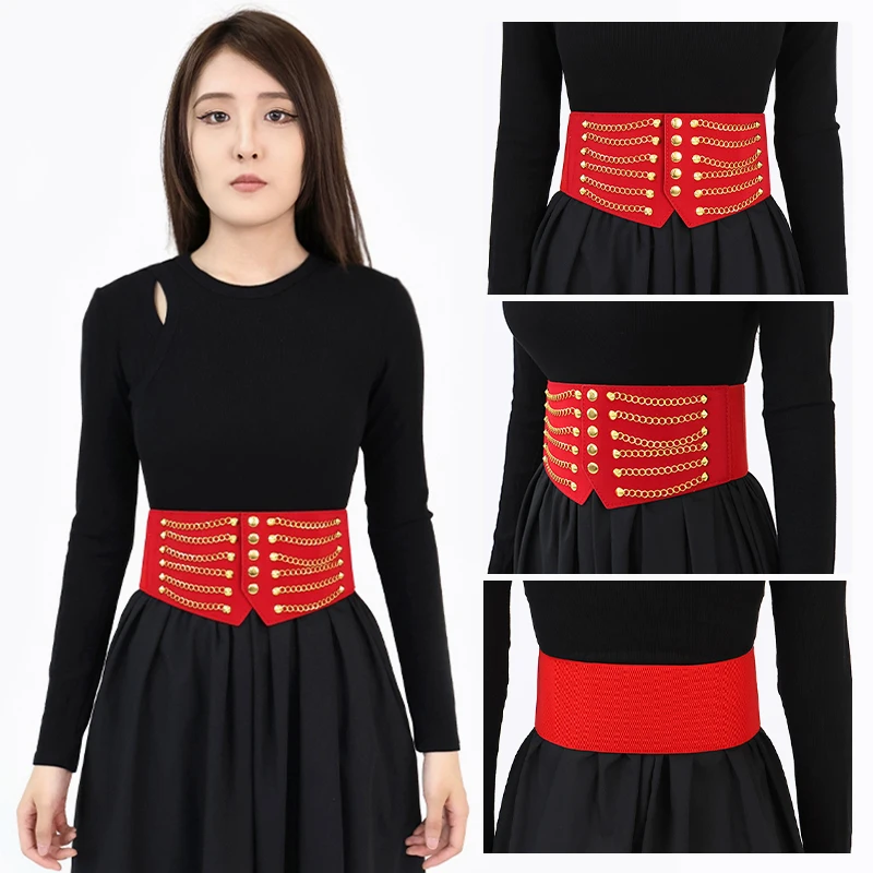 1Pc 10cm Wide Women's Corset Woman Belt Elastic Cummerbunds Belts Chain Rivet Decorative Waistband Female Dress Coat Accessories
1Pc 10cm Wide Women's Corset Woman Belt Elastic Cummerbunds Belts Chain Rivet Decorative Waistband Female Dress Coat Accessories