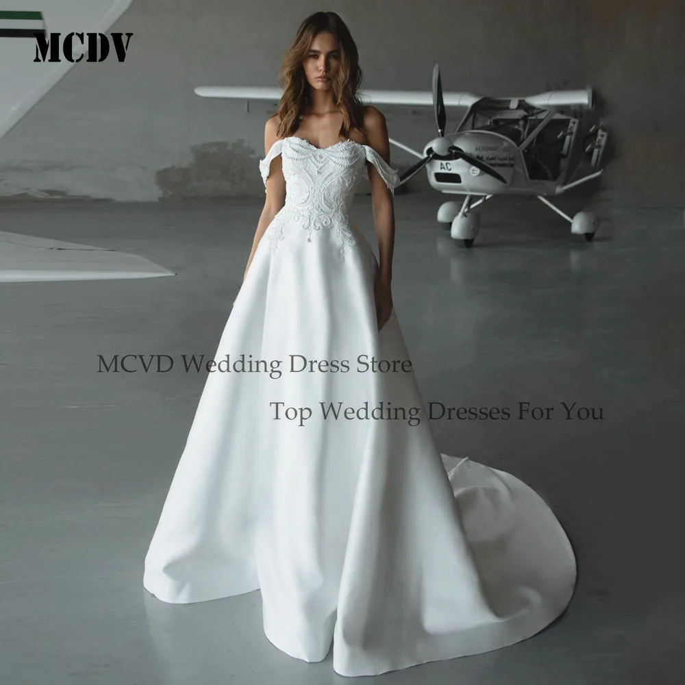 MCDV Vintage Satin Wedding Dresses For Women Strapless Applique Beaded Button Back Bridal Gown 2025 Vestido De Noiva Customized
MCDV Vintage Satin Wedding Dresses For Women Strapless Applique Beaded Button Back Bridal Gown 2025 Vestido De Noiva Customized