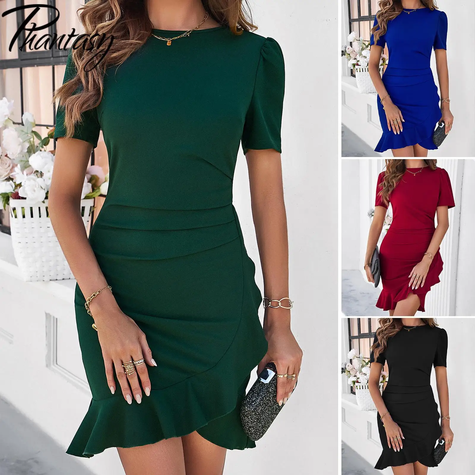 Elegant Office Lady Dress Short Sleeved Robe Solid Mini Dress Up Vintage Black Streetwear Slim Outfit Green Female Clothing
Elegant Office Lady Dress Short Sleeved Robe Solid Mini Dress Up Vintage Black Streetwear Slim Outfit Green Female Clothing
