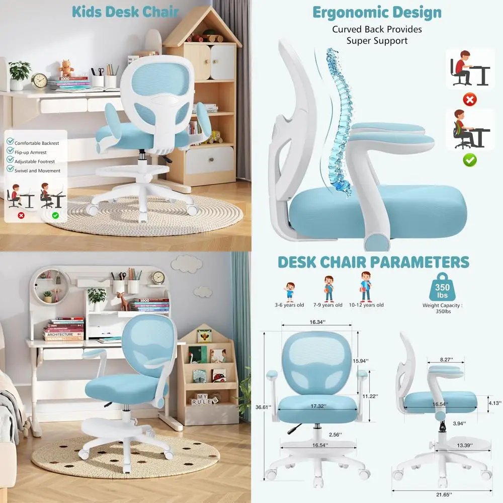 Ergonomic Swivel Mesh Desk Chair with Lipped Armrests and Footrest, Blue, Suitable for Home Office and Children's Bedroom
Ergonomic Swivel Mesh Desk Chair with Lipped Armrests and Footrest, Blue, Suitable for Home Office and Children's Bedroom