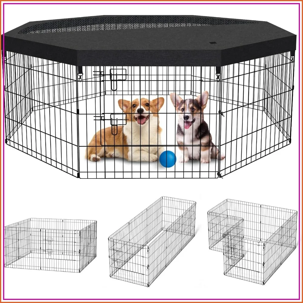 Foldable Metal Dog Pen, 8 Panels 24 Inch with Bottom Pad & Top Cover, Indoor Outdoor Pet Play Yard
Foldable Metal Dog Pen, 8 Panels 24 Inch with Bottom Pad & Top Cover, Indoor Outdoor Pet Play Yard