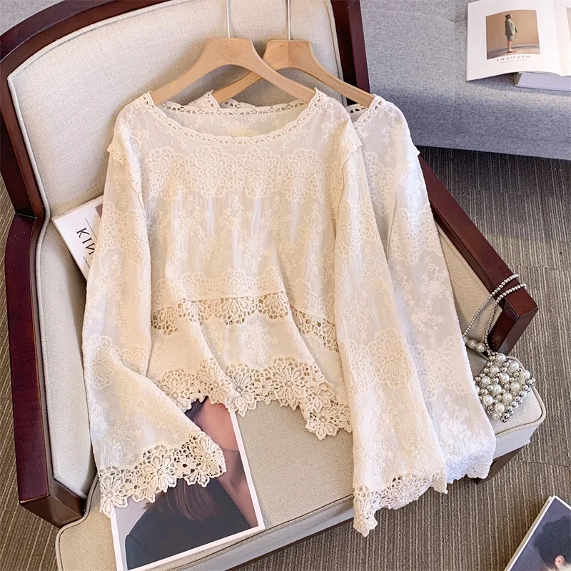 Faionable round Ne Embroidered Knitwear Hollow out Design plus Size Women's T-irt Casual Loose Fit Cotton Long Sve
Faionable round Ne Embroidered Knitwear Hollow out Design plus Size Women's T-irt Casual Loose Fit Cotton Long Sve