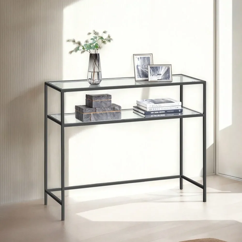 39.4 Inch Console Sofa Table, Modern Entryway Table, Tempered Glass Table, Metal Frame, 2 Shelves, Adjustable Feet, For Living
39.4 Inch Console Sofa Table, Modern Entryway Table, Tempered Glass Table, Metal Frame, 2 Shelves, Adjustable Feet, For Living