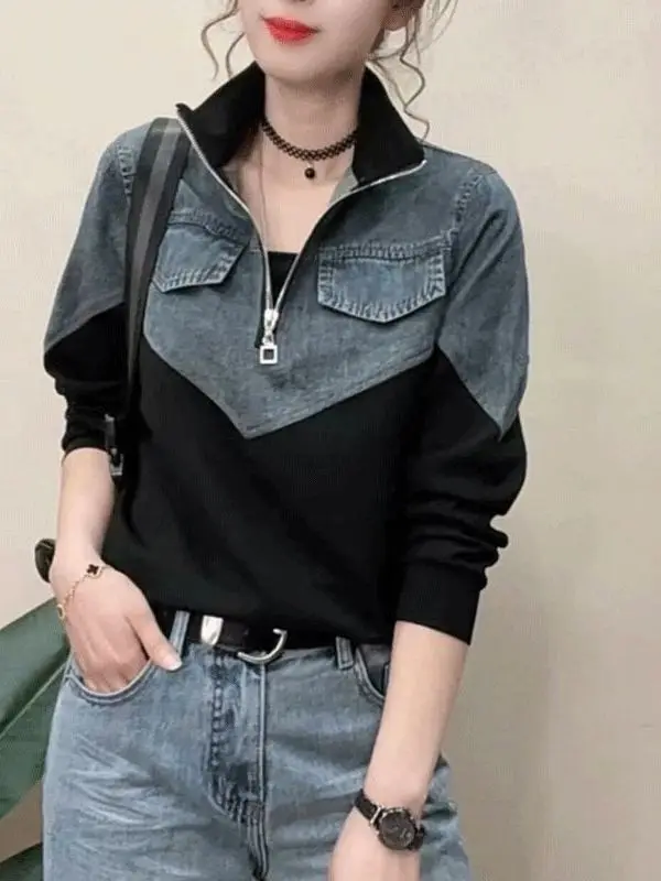 Spring Autumn New Fashion Casual Loose Thin Splice Women's Sweatshirt Half Zipper Design Comfortable Versatile Korean Style Top
Spring Autumn New Fashion Casual Loose Thin Splice Women's Sweatshirt Half Zipper Design Comfortable Versatile Korean Style Top
