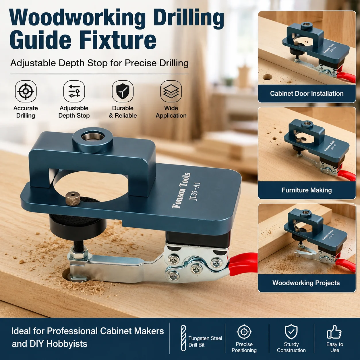 Woodworking Drilling Guide Fixture with Adjustable Depth Stop for Precise Drilling Tungsten Steel Drill Bit Cabinet Door Installation Tool for Home Workshop Furniture Making and Woodworking Projects Ideal for professional cabinet makers and DIY hobbyists
Woodworking Drilling Guide Fixture with Adjustable Depth Stop for Precise Drilling Tungsten Steel Drill Bit Cabinet Door Installation Tool for Home Workshop Furniture Making and Woodworking Projects Ideal for professional cabinet makers and DIY hobbyists