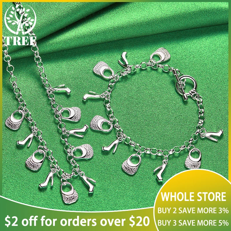 ALITREE 2pcs 925 Sterling Silver Jewelry Set For Woman Fashion Bag/High Heels Pendant Chain Necklace Bracelets Lady Wedding Gift 
ALITREE 2pcs 925 Sterling Silver Jewelry Set For Woman Fashion Bag/High Heels Pendant Chain Necklace Bracelets Lady Wedding Gift