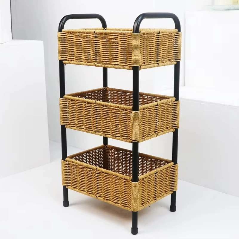 Three-layer trapezoidal shelf with woven basket, home decoration storage rack, living room storage rack
Three-layer trapezoidal shelf with woven basket, home decoration storage rack, living room storage rack