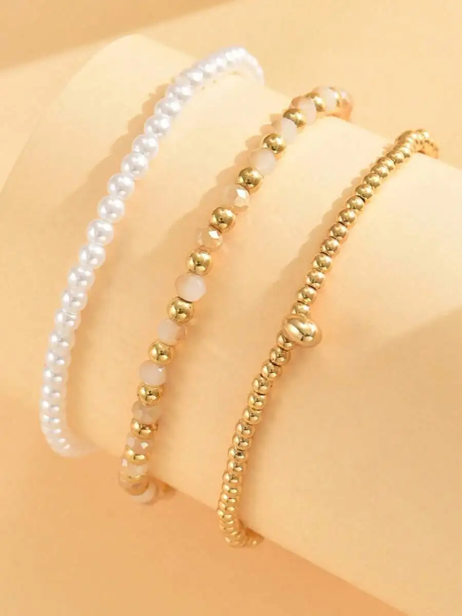 Pearl And Beaded Anklet Set With Gold-Tone Accents For Coastal Style Wear
Pearl And Beaded Anklet Set With Gold-Tone Accents For Coastal Style Wear