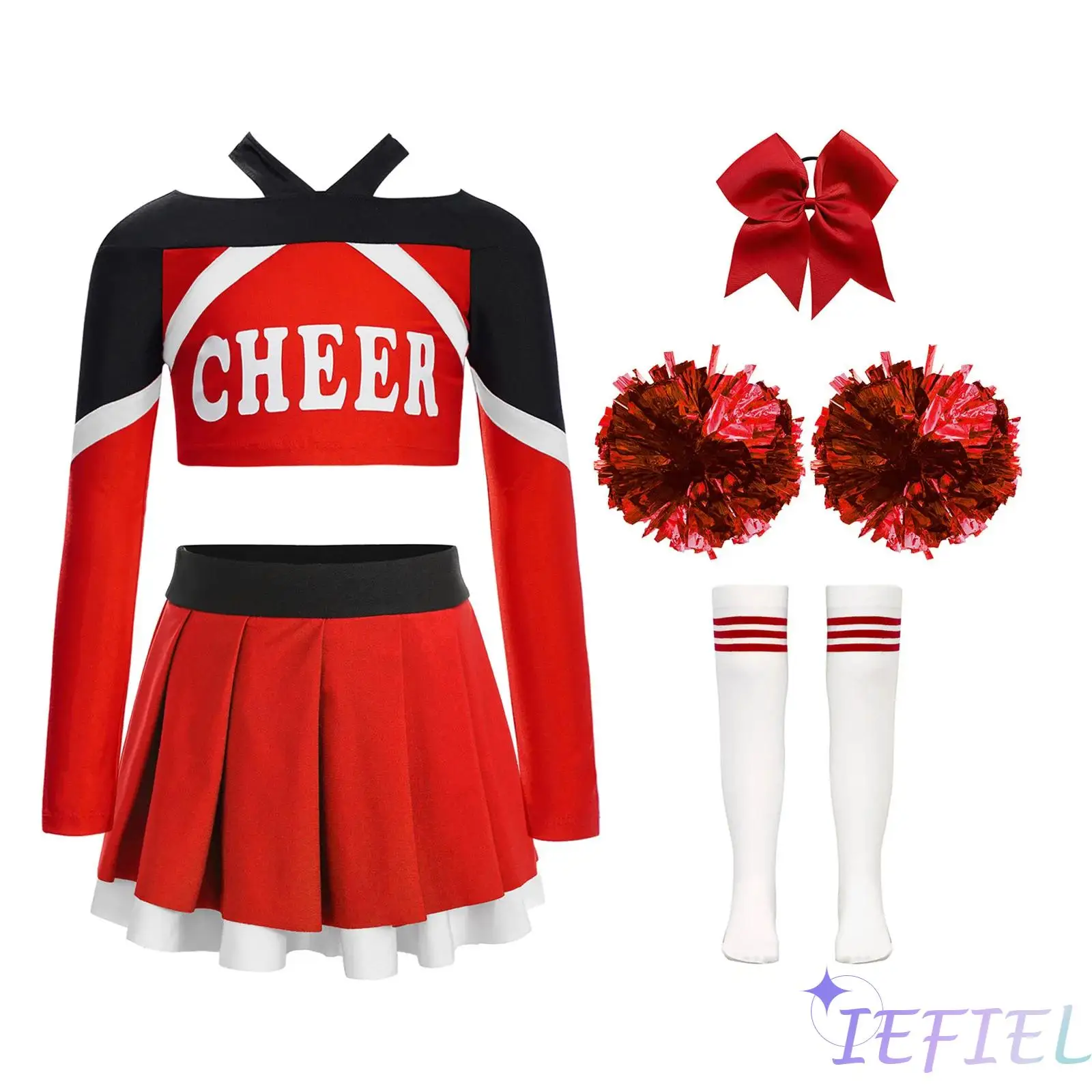Kids Girls Cheerleading Performance Outfit Long Sleeve Letter Print Crop Top with Pleated Skirt with Headwear Flower Balls Socks
Kids Girls Cheerleading Performance Outfit Long Sleeve Letter Print Crop Top with Pleated Skirt with Headwear Flower Balls Socks