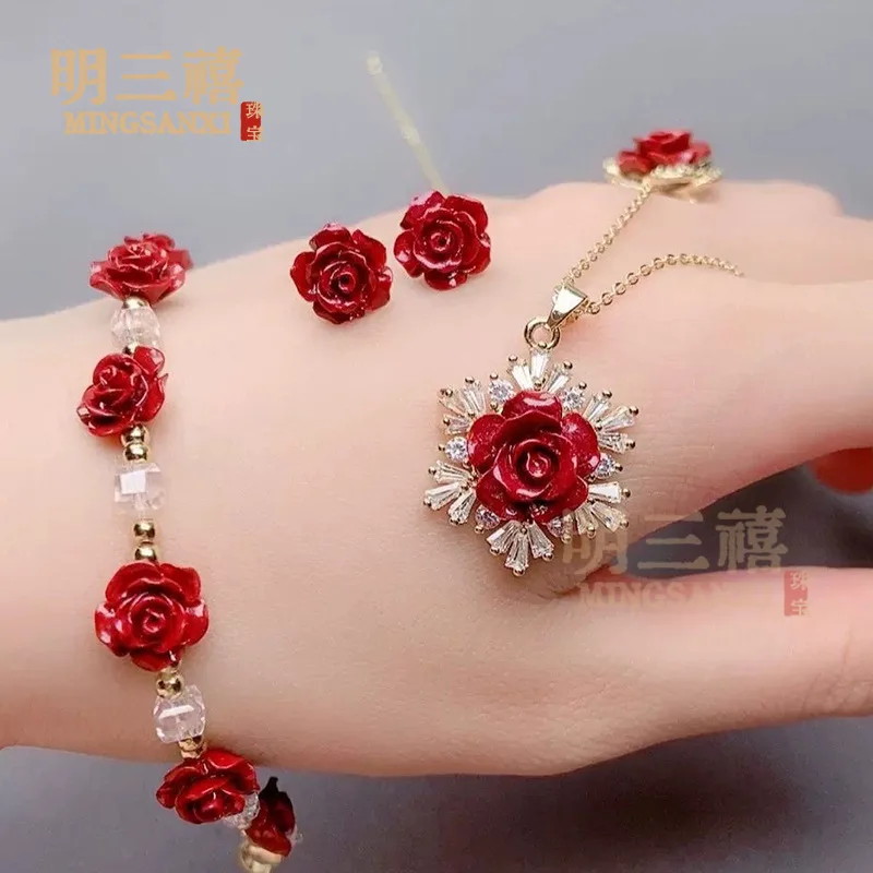 Набор украшений: ожерелье, серьги, кольцо, браслет с фиолетовым золотым песком, розой, драгоценными камнями, необработанной рудой и киноварью
Набор украшений: ожерелье, серьги, кольцо, браслет с фиолетовым золотым песком, розой, драгоценными камнями, необработанной рудой и киноварью