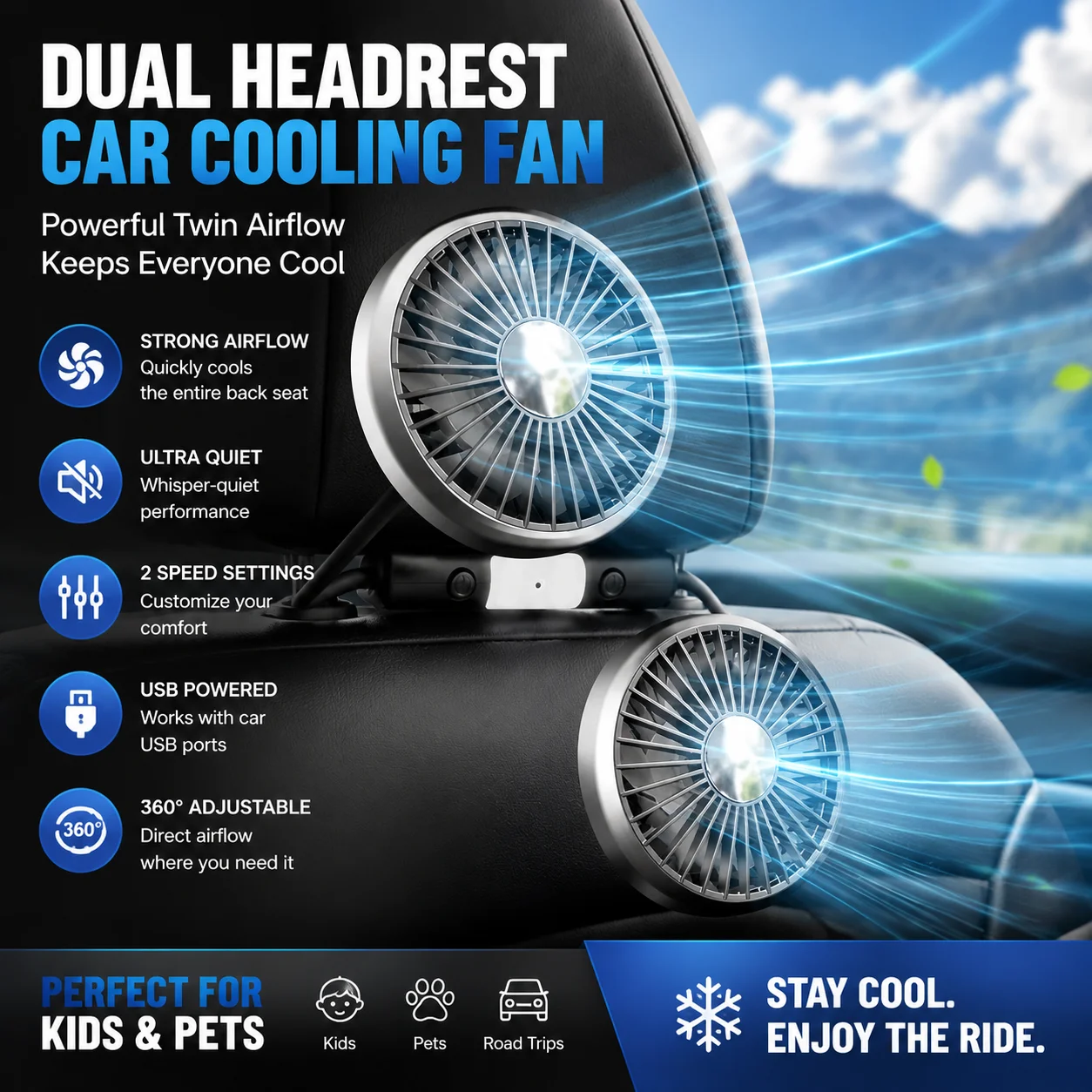 New Car USB Fan Dual Head Cooling Air Fan Independent Switch 3-Speed 360 Degree Adjustable Auto Headrest Fan For Rear Seat
New Car USB Fan Dual Head Cooling Air Fan Independent Switch 3-Speed 360 Degree Adjustable Auto Headrest Fan For Rear Seat